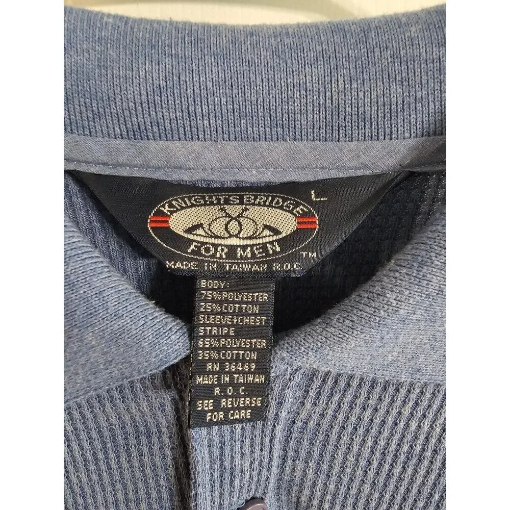Vintage Knightsbridge Men Large Polo Blue Waffle Knit Stripe Archival Y2K Top - Picture 4 of 6